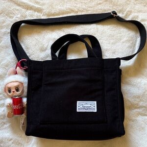 Black Canvas Corduroy Shoulder Bag